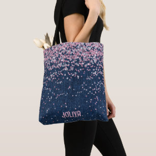 Denim und Pink Glitzer Muster Tasche