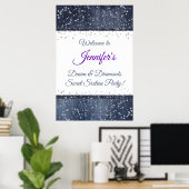 Denim und Silver Confetti Begrüßungszeichen Poster (Heimbüro)