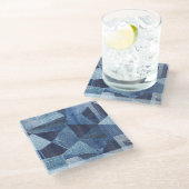 Denim Urban: Distressed Streifen-Patchwork. Glasuntersetzer (Schrägansicht)