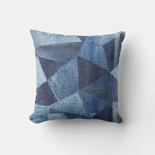 Denim Urban: Distressed Streifen-Patchwork. Kissen