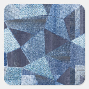 Denim Urban: Distressed Streifen-Patchwork. Quadratischer Aufkleber