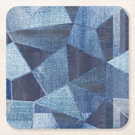 Denim Urban: Distressed Streifen-Patchwork. Rechteckiger Pappuntersetzer (Vorderseite)