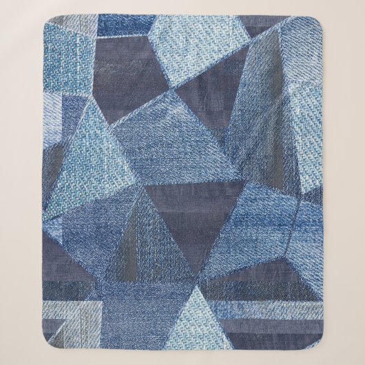 Denim Urban: Distressed Streifen-Patchwork. Sherpadecke (Vorderseite)