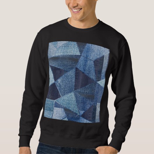 Denim Urban: Distressed Streifen-Patchwork. Sweatshirt (Vorderseite)