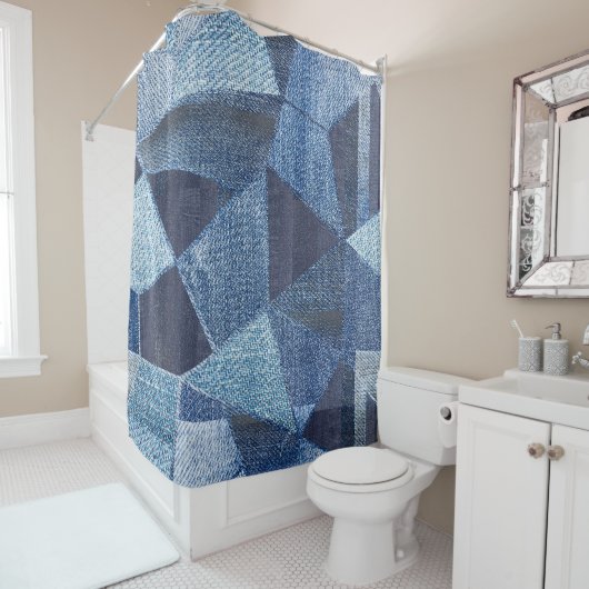 Denim Urban: Distressed Striped Patchwork. Duschvorhang (Beispiel)