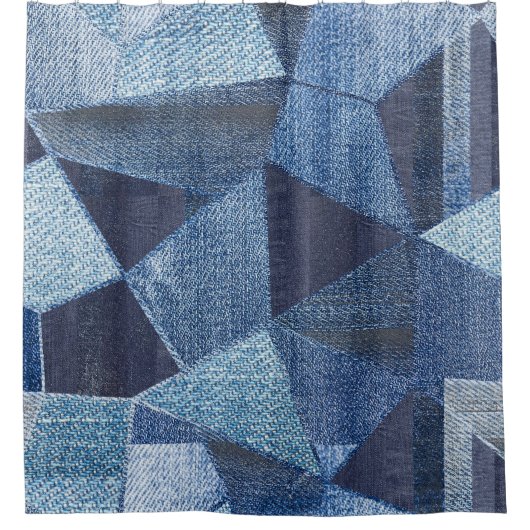 Denim Urban: Distressed Striped Patchwork. Duschvorhang (Vorderseite)