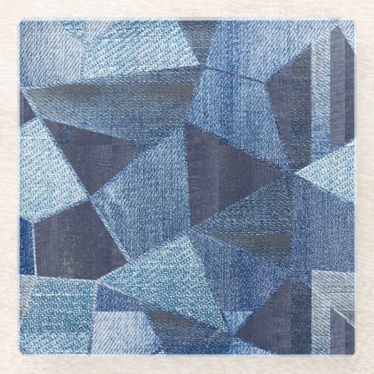 Denim Urban: Distressed Striped Patchwork. Glasuntersetzer (Vorderseite)