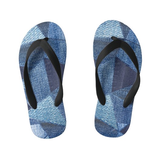 Denim Urban: Distressed Striped Patchwork. Kinderbadesandalen (Fußbett)