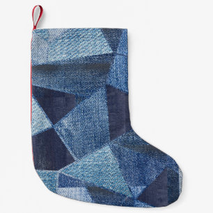 Denim Urban: Distressed Striped Patchwork. Kleiner Weihnachtsstrumpf