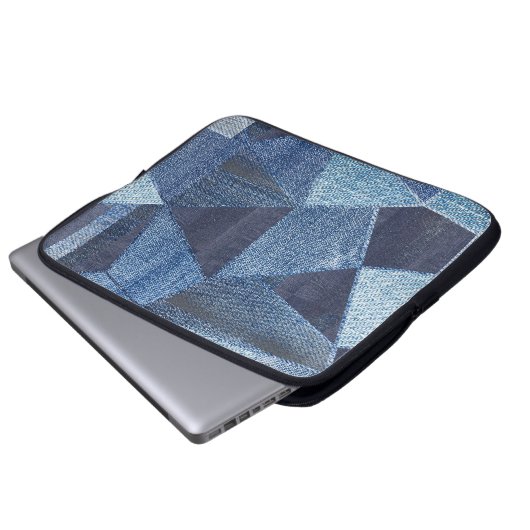 Denim Urban: Distressed Striped Patchwork. Laptopschutzhülle (Vorne Knopf)
