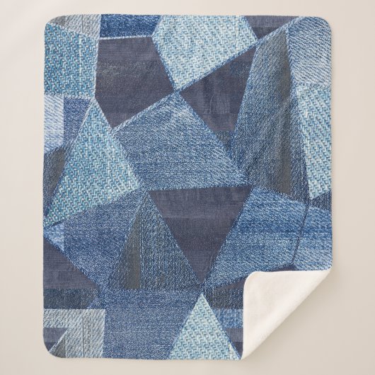 Denim Urban: Distressed Striped Patchwork. Sherpadecke (Vorderseite)