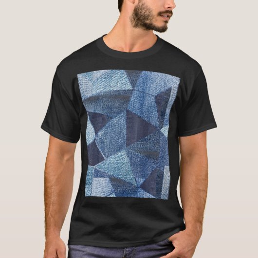 Denim Urban: Distressed Striped Patchwork. T-Shirt (Vorderseite)