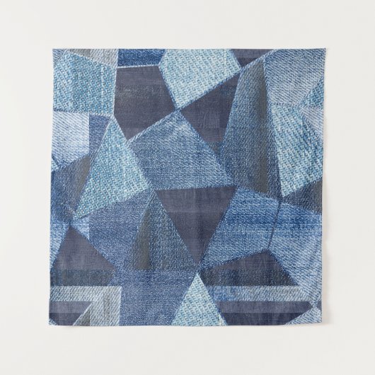 Denim Urban: Distressed Striped Patchwork. Wandteppich (Vorderseite (Horizontal))