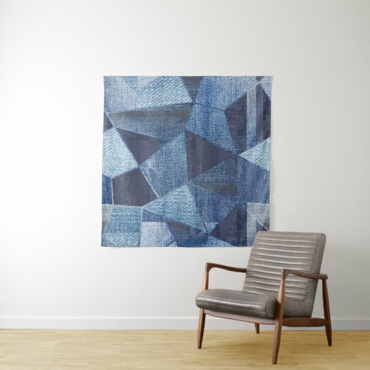 Denim Urban: Distressed Striped Patchwork. Wandteppich (Beispiel)