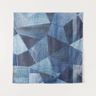 Denim Urban: Distressed Striped Patchwork. Wandteppich