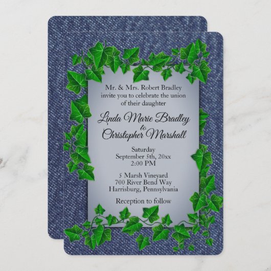 Denim Vines Wedding Einladung (Vorne/Hinten)