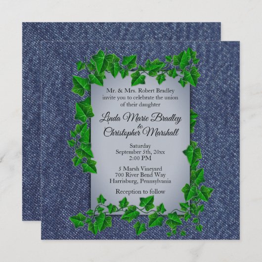 Denim Vines Wedding Einladung (Vorne/Hinten)