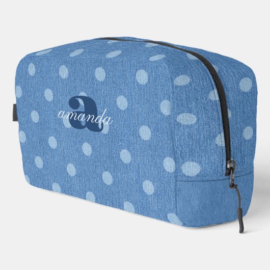 Denim Washed Polka Dot Waschbeutel (Rechte Ecke)