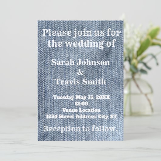 Denim Wedding Einladung (Stehend Vorderseite)