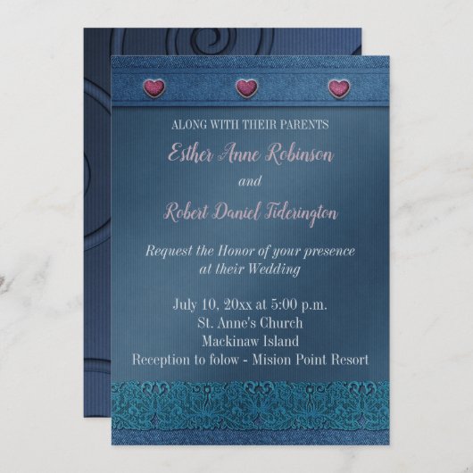 Denim Wedding Einladung (Vorne/Hinten)