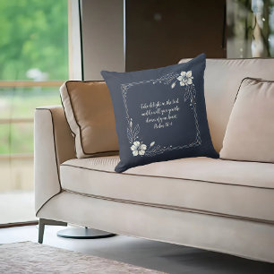 Denim Weiße Florale Anpassbare Bibelvers- Kissen