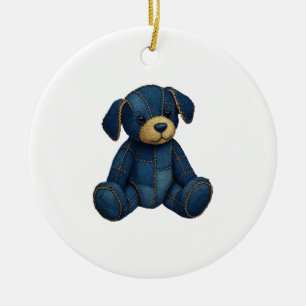 Denim Welpen Hund Kunst Lustiger Hund Denim lustig Keramik Ornament