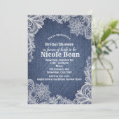 Denim & White Floral Lace Elegantes Brautparty Einladung (Stehend Vorderseite)