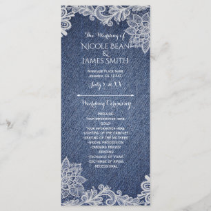 Denim & White Floral Lace Wedding Program Rack Programm
