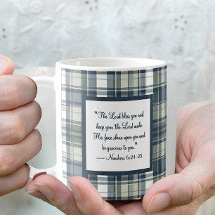 Denimblaue Sage-Grün-Weiße-Karo-Segen-Tasse Kaffeetasse