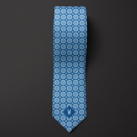 Denimblaues Mandala-Monogramm Krawatte