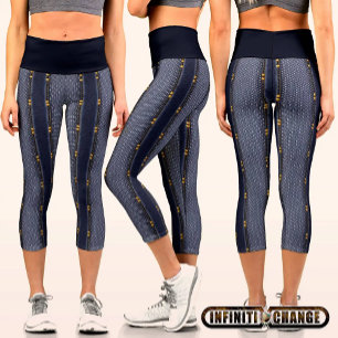 Denimeffekte mit bedruckten Nieten und Fischnet   Capri Leggings