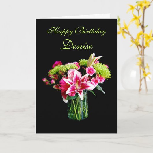 Denise Happy Birthday, Stargazer Lily Bouquet Karte (Gelbe Blume)