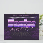 Denise Name Vorname lila retro Karte Geburtstag (Stehend Vorderseite)