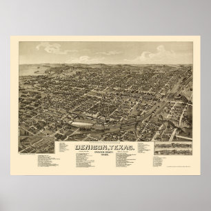 Denison, TX Panorama Karte - 1886 Poster