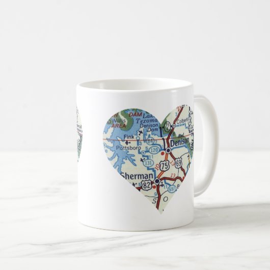 Denison TX Vintag Map Kaffeetasse (VorderseiteRechts)