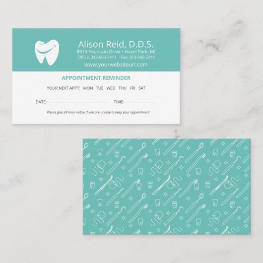 Denist ernennt Erinnerung Zahnbüro Visitenkarte (Vorne/Hinten)