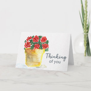 Denk an Dich Aquarell Rote Blumen im Topf Karte