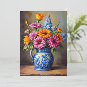 Denk an Dich Blauer Weißer Krug Helle Blumen Karte (Stehend Vorderseite)