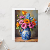 Denk an Dich Blauer Weißer Krug Helle Blumen Karte (Vorderseite/Rückseite Beispiel)