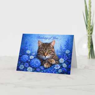 Denk an Dich Blaues Blumen-Tabby-Katzen-Karte Karte