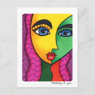 Denk An Dich Farbgesicht Eines Abstracten Mädchens Postkarte