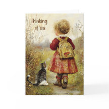 Denk an Dich Mädchen mit Katze Herbstspaziergang V