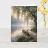 Denk an dich See Steg mit Weidenbaum Karte (Gelbe Blume)