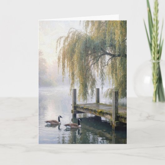 Denk an dich Seebrücke mit Gänsen Karte (Vorderseite)