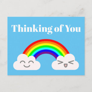 Denk an Dich Süße Wolken und eine Regenbogen-Postk Postkarte