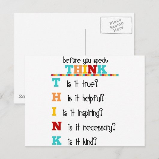 Denk nach, bevor du sprichst postkarte (Vorne/Hinten)