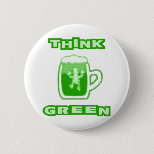 Denke ökologisch-Bier-Tassen-Knopf Button (Vorderseite)