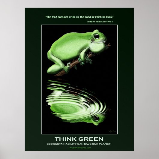 DENKE ÖKOLOGISCH Earth Day Frosch Art Öko Poster (Vorne)
