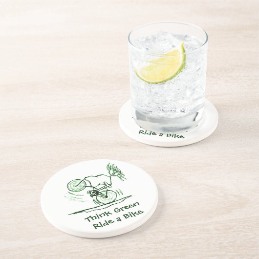 Denke ökologisch-Fahrt ein Fahrrad Sandstein Untersetzer (Seite)