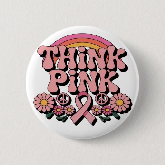 Denke Pink Brustkrebs-Bewusstseins-Design-Button Button (Vorderseite)